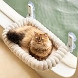 MEWOOFUN Plüsch Katzen hängematte Fenster mit abnehmbarem wendbarem Bezug – weicher Katzen fensterliege mit verdicktem Stahlrahmen, katzenbett Fenster mit 4 Saugnäpfen Stabiler Halt bis 18kg, Weiß