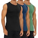 FALARY Unterhemd Herren Tank Top gekämmte Baumwolle Gym Fitness Sport Männer 3er Pack Schwarz Marine Olive Mehrfarbig L
