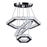 LED Kristall Kronleuchter Große 3 Ring LED Moderne Deckenleuchte Verstellbare Edelstahl Kronleuchter Pendelleuchte für Wohnzimmer Schlafzimmer Esszimmer Korridor BarI(Mehrfarbig)