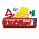 Rau Kfz Kombitasche rot 3 in 1 - aktuelle 2025 Norm - geprüft – inklusive Warndreieck, Warnweste – Verbandtasche Auto DIN 13164:2022 - alles StVO konform - Europaweit gültig