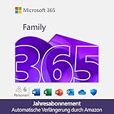 Microsoft 365 Family | 1 Jahr | bis zu 6 Personen | Office Apps mit KI | bis zu 6 TB Cloudspeicher | Amazon Abonnement mit automatischer Verlängerung