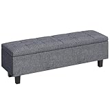 HOMCOM Sitzbank mit Stauraum, Polsterbank mit Leinenoptik, Holzbeine, Moderne Bettbank für Flur, Schlafzimmer, Wohnzimmer, 138 x 40 x 45 cm, Dunkelgrau