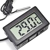 Retoo Schwarz Digital LCD Thermometer mit Externem Metallfühler, Temperatursensor, Temperatur Monitor mit Externem Sensor für Kühlschrank, Gefrierschrank, Kühlschrank, Aquarium, Thermometer mit Sonde