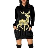 Orbgons Frauen Casual Sweatshirt Langer Saum Party Bluse Casual Slim Rundhals Sweatshirt Knielangen Poncho Bluse Weihnachtskleid Xmas Weihnachtsbluse Teenager Mädchen Weihnachtsoutfit (Y5-Gold, L)