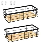 Drahtkorb,Metallkorb Schwarz Dekokörbe Haushalt Wandkorb Metall Badezimmer Aufbewahrungskorb Korb Metall Abnehmbarer Holzsockel für Obst Snacks Küche Speisekammer(2 Stück)