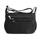 FANDARE Casual Schultertasche Damen Leichte Umhängetasche Wasserdicht Nylon für Sporttasche Arbeitstasche Reise Freizeit Crossbody Bag Schwarz