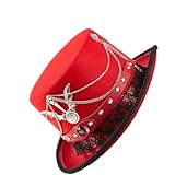 LIGSLN Unisex Filzhut mit Metallkette und Spitzenbesatz Dekoration Halloween Kostüm Zubehör für Punk Enthusiasten Steampunk Hut