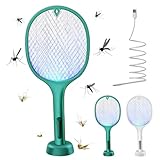 2 in 1Elektrische Fliegenklatsche extra stark 3000V USB C mit Akku Aufladbar Elektro Mückenklatsche mit UV Lichtfalle Moskito (Weiß + Grün)