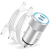 Zigarettenanzünder USB C Auto Ladegerät 40W,Kfz Ladegerät USBC Adapter Auto Schnellladung UsBC Zigarettenanzünder Adapter mit 2x Ladekabel für iPhone 17/16/15/14/13/12/11/Pro Max/Plus/XS/X/SE/8/7/iPad