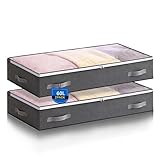 Boic 2 Stück 60L Unterbettkommode, Unterbett Aufbewahrung, Große Aufbewahrungsbox Mit Deckel, Faltbare Bettkasten Aufbewahrung Für Bettwäsche Schrank Für Bettdecken Decken Kleidung