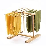 8SOM XL Dual Bambus Faltbares Pasta Abtropfgestell mit Transferstab und 12 Stangen, einfach zu übertragen zum Trocknen von Nudeln und Kochen, spezielles Aufhängungsdesign für großen Stauraum