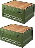RMAN 2er Set Aufbewahrungsbox mit Deckel 35L Campingbox mit 4 Rollen Campingschrank Faltbar Kofferraum Organize Camping Zubehör für Reisen im Freien, Camping, Familie - Grün