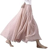 Röcke Damen Leinen Maxirock Baumwolle Leinen Rock Boho Sommerrock Einfarbig Freizeitrock Faltenrock Frauen Lange Rock (DE/NL/SE/PL, Alphanumerisch, Einheitsgröße, Regular, Regular, Rosa 2)