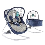 Engel & Storch Babywippe VIGO Baby Schaukelstuhl Babywiege mit abnehmbarem Bezug und Spielebogen - in Blau + Grau