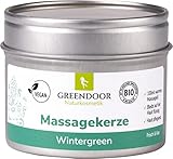 GREENDOOR Natur Massagekerze Wintergreen 100ml, frischer anregender rein natürlicher Duft und BIO Öle, vegan, rußt nicht, Naturkosmetik Geschenke Sportler Sport Massage-öl, Peta approved