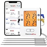ThermoPro Bluetooth 5.0 Digital Bratenthermometer Grillthermometer Funk Fleischthermometer mit 4 Sonde für BBQ, Garraum, Smoker, Steak, Unterstützt IOS, Android, Reichweite bis zu 150m