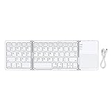 Vikye Faltbare Bluetooth-Tastatur, Faltbare Kabellose Tragbare BT-Tastatur mit TouchPad, 63 Tasten, Wiederaufladbare USB-Reisetastaturen (Silberweiß)