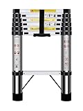 HUIYOPU Teleskopleiter 2m, Einziehbare Edelstahl Leiter, Stufe-30cm, Tragfähigkeit 150kg, Geeignet für Hauswartung, Zugang zum Dachboden, BAU usw.