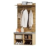 Jaxenor Garderobe Set Flurgarderobe Modern, 175cm Flurgarderoben Set Mit Schuhbank, verstellbarem Regal, Kleiderstange und Polster, Kompaktgarderobe(Eichenfarbe)