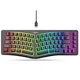 Ergonomische Tastatur mit kabelgebundener Hintergrundbeleuchtung, gebogenes Design, leise Membran-Tastatur mit Regenbogen-Hintergrundbeleuchtung und 18 Beleuchtungsmodi, kompatibel mit Windows, MacOS