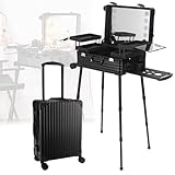 YXZQLOZ 22' Makeup Train Case Große Aufbewahrung Kosmetikwagen Organizer Box mit LED-Lichtspiegel und verstellbaren Stützbeinen (Black)