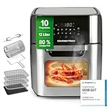 GOURMETmaxx Digitale Heißluftfritteuse 12 L, XXL-Edelstahl-Ofen | Airfryer + Timer, Touchdisplay, Drehspieß | fettarm, energiesparend frittieren | 10 Programme inkl. Pizza | 1800 W
