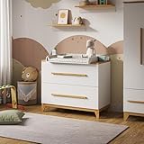 VitaliSpa Wickelkommode Malia, Weiß/Eiche, 108 x 98 cm mit 2 Schubladen