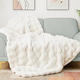 Latepis Kuscheldecke Flauschig Kunstfell 150x200 cm Beige Felldecke Flauschige Bubble Decke Dicke Kuscheldecke Sofadecke Kuschelig Wohndecke Plüschdecke Winter Decke Bett Schlafzimmer Sofa Kaninchen