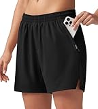 WILLIT Damen Sport Shorts mit Reißverschlusstaschen Wanderhose Schnell trocknend Wandern Kurz Laufen Fitness Reisen Schwarz M