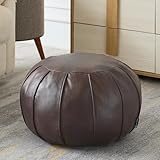 Louis Donné Premium Artisanal Leder Pouf, handgefertigt, ungefüllt, Ottoman Pouf Bezug, Fußhocker, runder Pouff, Fußhocker, Bodenkissen (braun)…