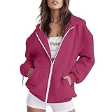 Kapuzenpullover Herbst Mode Damen 2025 Hoodie Reißverschluss Dünne Sweatjacke mit Kapuze Casual Jacke Stylische Sportlich Pulli Langarm Einfarbig Herbstjacke Sportjacke