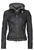 Gipsy Cacey Damen Lederjacke Schwarz mit Kapuze Echtleder Tailliert (L, Schwarz)