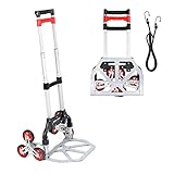 Navaris faltbare Alu Sackkarre mit Treppensteiger - belastbar bis 70kg - Gummiräder - Aluminium Handkarre klappbar mit 1m Spanngurt für Getränke