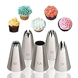 Spritztüllen Set, 5 Stück Edelstahl Tüllen für Spritzbeutel Sahne Spritztülle Groß Profi Nahtlose Blumen Torten Dekoration Werkzeuge für Spritzsack Sahne Cupcake Kuchen Dekorieren