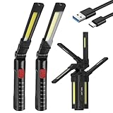 Arbeitsleuchte LED Akku Werkstattlampe USB Aufladbar mit Magnet und Haken, Taschenlampe Werkstatt Handlampe COB Arbeitslampe für Werkstatt Auto KFZ Camping, Geschenke für Männer - 2 Stück