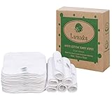 Lorandos 100% Baumwolle Frottee Wiederverwendbare Babytücher (25er Pack - 15x15cm - Weiß) parfümfrei waschbar ultraweiche und super saugfähige quadratische Flanellwaschlappen Baby