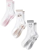 Yawlsow Pilates Stoppersocken für Damen Yoga Rutschfeste Grip Socken (DE/NL/SE/PL, Alphanumerisch, Einheitsgröße, Regular, Regular, 3er-Pack, Rosa, Braun, Schwarz)