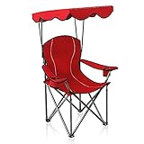 ALPHA CAMP Campingstuhl mit Sonnenschirm, Strandstuhl mit Sonnenschutz, Tragbarer Sonnendach-Klappstuhl bis 160 kg für Camping Outdoor, Rot