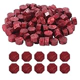 Mynoozi 100 Stücke Siegelwachs Perlen Gold, Wachssiegel Wachs Achteckig Perlen für Vintage Siegellack und Einladungen, Karten, Umschläge, Weinpakete, Paket Geschenk (Rot)