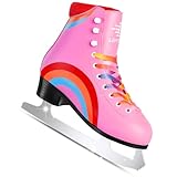 LEVYTEMP Damen Mädchen Eiskunstlaufschuhe Jugend Rosa Regenbogen Eiskunstlaufschuhe mit Zwei Einlegesohlen Bequem Sicher Indoor Outdoor Eisbahn Größe 5.5
