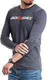 JACK & JONES Herren Langarmshirt aus Baumwolle – Longsleeve Männer – T-Shirt mit Langen Ärmeln aus Baumwolle - einzeln und Multipack (Dark Slate Opt3 Corp - 3XL)