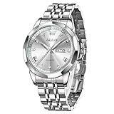 OLEVS Herren-Armbanduhr mit spontanem Aroma, Diamantkleid, analog, Quarz, Edelstahl, wasserdicht, leuchtendes Datum, Herrenuhr, G9931: Silbernes Armband und silbernes Zifferblatt