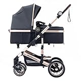 Daliya® NEOMOVE 2in1 Kombi-Kinderwagen | Buggy | klappbare Babywanne und Sportsitz | Große Räder | Rückenlehne stufenlos | Leichter Alu-Rahmen | Großer Einkaufskorb (Gold-Dunkelgrau)
