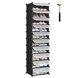 SONGMICS Schuhregal mit 10 Ebenen, Steckregal, Regalsystem, Schuh-Organizer, DIY-Regal, mit Tür, aus PP-Kunststoff, schwarz LPC10HV1