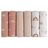 GLLQUEN Musselintücher für Babys, 6 Stück Spucktücher aus Baumwolle 70 cm x 70 cm, saugfähig und atmungsaktiv und ideal zum Reinigen, Abwischen und Abdecken von Neugeborenen