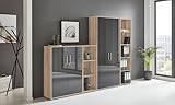 Schrankwand Office Edition abschliessbarer Aktenschrank Büroschrank Büromöbel Regal in Eiche Sonoma/Anthrazit Hochglanz (Set 4)