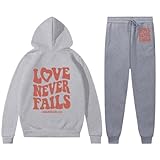 Generisch Damen Set mit lässigem Kapuzenpullover und Hose mit Buchstabendruck Skioverall Damen (GY1, L)