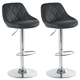 LEADZM Barhocker 2er Set, PU Barstuhl höhenverstellbar, 360° Drehstuhl, Küchenstuhl, Rückenlehne (Schwarz)