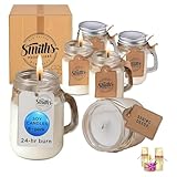 Set mit 6-100% Vegan-Soja Kerzen in dekorativen Mini-Maurer-Gläsern 4 oz/120mL, bleifreier Docht aus reiner Baumwolle, Brenndauer bis zu 24 Stunden+ pro Kerze