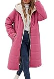 Vancavoo Wintermantel Damen Lang Winterjacke Warm Gefüttert Winterparka Winter Jacke Mantel Parka Steppmantel Daunenmantel mit Kapuze,Ziegelrot,L